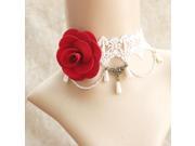 Gothic Vintage Royal Bride White Lace Rose Pearl Necklaces Wedding Accessories