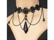 Vintage Gothic Black Flower Lace Necklace Artificial Gemstone Pendant Nechlace