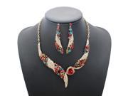 Colorful Rhinestone Heart Earrings Necklace Wedding Bridal Jewelry Set