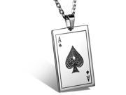 Stainless Steel Playing Cards Spades A Poker Necklace Pendant Men