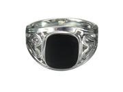 316L Stainless Steel Carved Simulated Onyx Black Glaze Band Men Ring Size 17