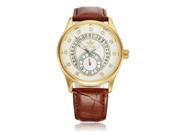Casual SEWOR Leather Band Mechanical Wrist Watch White Silver