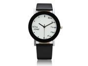 Casual White Dial English Letters Printed Leather Band Watch Black Black