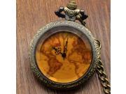 Vintage Bronze Map Dial Chain Analog Pocket Watch 2