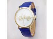 Bicycle Pattern Leather Band No Dial Number Wrist Watch White