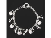Silver Plated Shoes Bags Chain Pendant Bracelet Women Jewelry