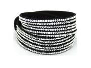 Multilayer Rhinestone Leather Wrap Bracelet Bangle For Women Clear