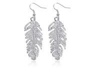 Bridal Wedding Crystal Feather Earrings Ear Drop Womens Jewelry Silver