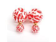 Double Side Leopard Print Pearl Bead Ball Earrings Ear Studs For Women 1