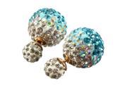 Luxury Full Crystal Ball Double Beads Stud Earrings For Women Light Blue