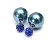 Double Beads Full Crystal Ball Pearl Stud Earrings For Women Dark Blue