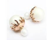 Elegant Double Beads Ball Flower Stud Earrings For Women Coffee