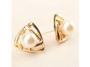 Gold Pearl Triangle Geometric Stud Earrings For Women