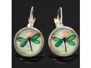 Vintage Glass Cabochon Dragonfly Hook Clip Earrings For Women