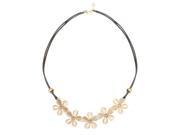 Opal Crystal Flower Bib Leather Cord Necklace For Women