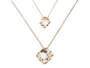 Crystal Hollow Water Cube Double Layer Sweater Chain Necklace White