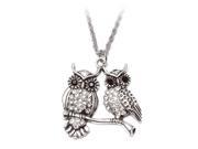 Vintage Rhinestone Crystal Double Owl Pendant Necklace For Women Black