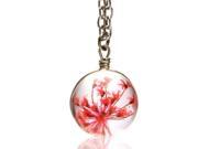 Dome Glass Ball Real Dried Flower Pendant Necklace For Women Red