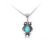 Antique Tibetan Silver Owl Inlay Crystal Eyes Turquoise Pendant Necklace