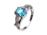 18K Platinum Plated Oval Zircon Leaf Finger Ring For Women Blue 7