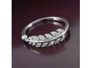 Elegant Silver Gold Plated Zircon Crystal Leaf Finger Ring For Women Silver 17mm