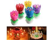 Lovely Musical Lotus Flower Rotating Happy Birthday Party Gift Candle Lights Yellow