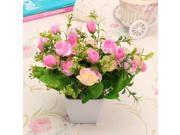 Artificial Silk Rose Flower Plastic Pots Home Garden Wedding Decoration Rose Red