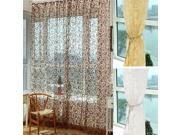100x200cm Chic Floral Printed Flocking Tulle Window Curtain Door Bedroom Screen Off white