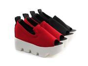 Summer Woman Chunky Block Heel Creeper Ankle High Platform Piscine Mouth Sandal Shoes Red 6