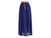 Women Fashion Candy Color Chiffon Pleasted Elastic Waist Maxi Skirt White One Size