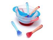 Cute Children Kids Baby Learning Bowl Dishes With Suction Cup And Sensing Spoon Set Blue