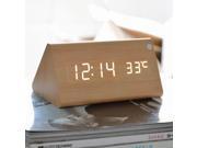 Sound Control Triangle Wooden LED Alarm Clock Digital Thermometer Calendar White Blue