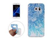 For Samsung Galaxy S7 Edge / G935 Blue Leaves Pattern Transparent TPU Soft Protective Back Cover Case