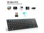Rii K12 Ultra Slim 2.4GHz Portable Mini Wireless KODI Keyboard With Large Size Touchpad Mouse Stainless Steel Cover And Rechargable Li ion Battery For PC Laptop