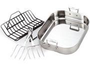 All Clad 501631 Stainless Steel Large Roti Combo with Rack and Turkey Lifters Cookware Silver