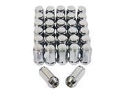 32pc Silver Chrome Bulge Lug Nuts Metric 14x1.5 Threads Conical Cone Taper Acorn Seat Closed End Long Extended 1.8 Length Installs with 19mm or 3 4 He