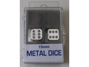 15mm d6 Metal Dice w Blue Pips 2 MINT New