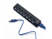 7 Port High Speed 5.0Gbps USB 3.0 HUB With USB cable For PC Laptop w Individual On Off Switch light