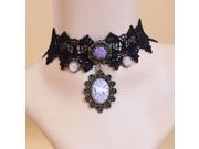 ZNUONLINE Black Lace Purple Pendant Necklace Handmade Jewelry Retro Vintage Elegant Vampire for Women Ladies Girls Clothes Dresses Chain Collar Wedding Decorati