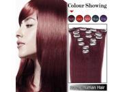 ZNUONLINE Womens Ladies Girls Wine Red Wigs Real Human Hair Extensions 7pcs Hairpieces Straight 15 Clip In On Fashion Multic colors for Cosplay Party 240085_24