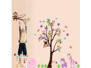 Giraffe Monkeys and Tree Beautiful Wall Stickers Decals Paper Removable Home Living Dinning Room Bedroom Kitchen Decoration Art Murals DIY Stick Girls Boys kids