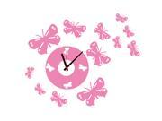 ZNUONLINE Pink Butterfly Time Clock Murals Decal Wall Sticker