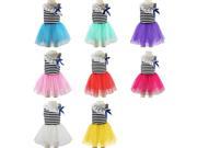 ZNU Girls Toddler Baby Lace Stripe Sleeveless Bow Knot Dress Kids Tulle Tutu Skirt White
