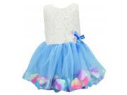 ZNU Baby Kids Girls Rose Flower Petal Princess Bow Knot Lace Tulle Skirts Sleeveless Top Dresses Blue
