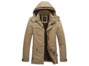 ZNU Men s Stand Collar Winter Warm Coat Full Zip Thicken Jacket Outerwear Khaki