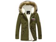 ZNU Men s Winter Warm Coat Fur Collar Hooded Trench Jacket Outerwear Army Green