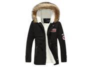 ZNU Men s Winter Warm Coat Fur Collar Hooded Trench Jacket Outerwear Black