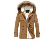 ZNU Men s Winter Warm Coat Fur Collar Hooded Trench Jacket Outerwear Khaki