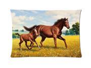 Horse Painting Yellow Field Style Pillowcase Custom 20x30 Inch Zippered Pillow Case