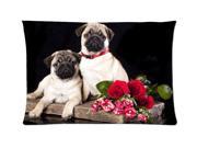 Dogs Roses Pug Two Animals Style Pillowcase Custom 20x30 Inch Zippered Pillow Case